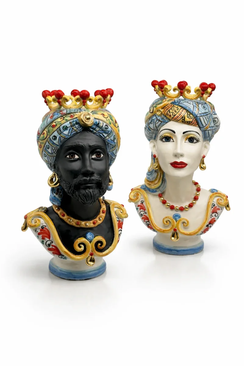 Mezzobusto Ceramica Caltagirone cm H.36 L.22 Artigianale Decoro Siciliano Oro - immagine 2