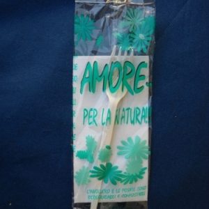 Forchetta biodegradabile e compostabile in pla cristallizzato imbustata con tovagliolo a due veli pz.100