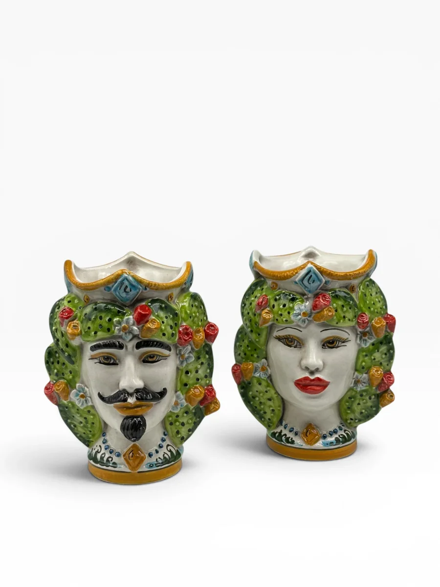 Coppia Teste di Moro “Fichi” Ceramica Caltagirone cm H.15 Artigianale (SC)