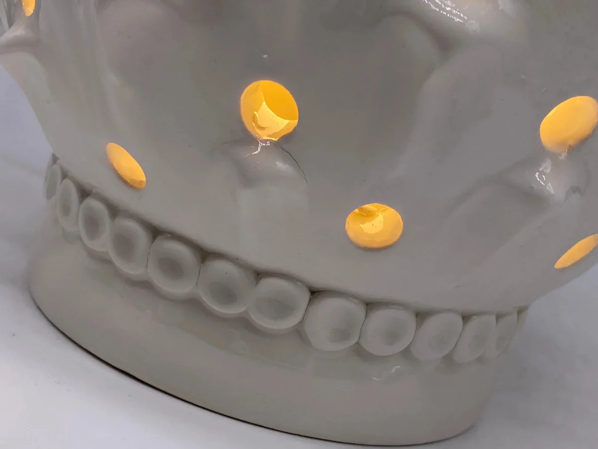 Lampada Pigna Luis traforata Ceramica Caltagirone cm H.35 L.23 Artigianale Bianco - immagine 5