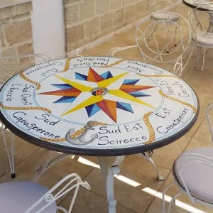 Tavolo Rotondo Rosa dei Venti 2 – Pietra Lavica Decorata